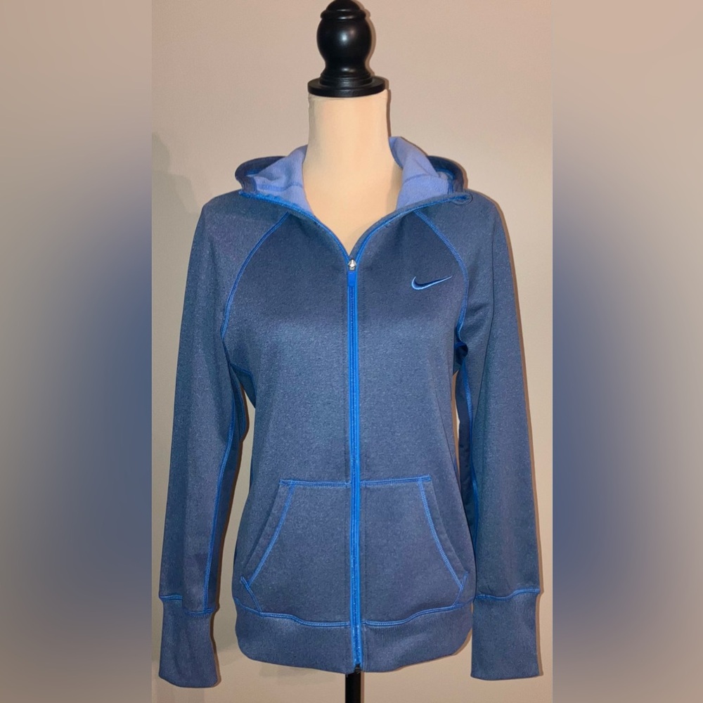 Women's Nike Therma Fit Blue Logo Full Zip Active Hooded Jacket,Pockets,Medium M